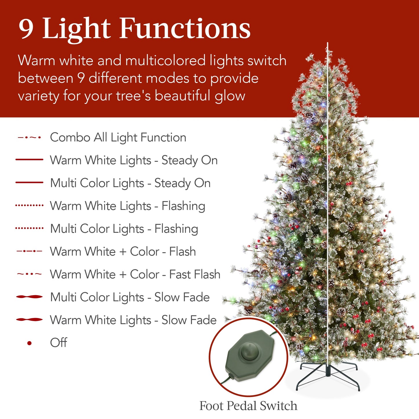 Pre-Lit Semi-Flocked Artificial Cashmere Pine Christmas Tree w/ Metal Stand