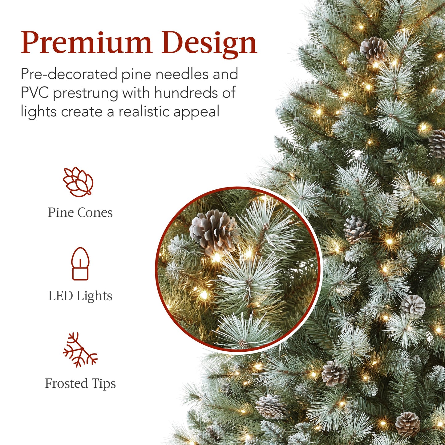 Pre-Lit Frosted Artificial Scotch Pine Christmas Tree w/ Metal Stand