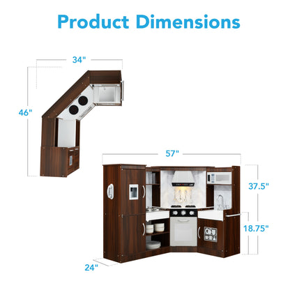 Pretend Play Corner Kitchen Wooden Toy Set for Kids w/ 6 Accessories