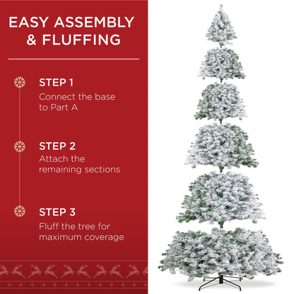 Pre-Lit Snow Flocked Artificial Pine Christmas Tree w/ Warm White Lights