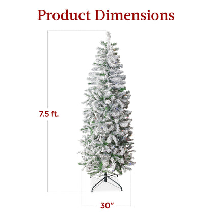 Pre-Lit Snow Flocked Artificial Pencil Christmas Tree w/ Multicolor Lights