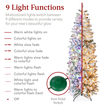 Pre-Lit Snow Flocked Artificial Pencil Christmas Tree w/ Multicolor Lights