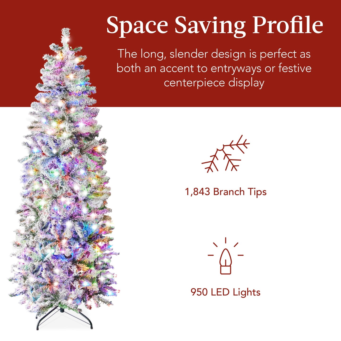 Pre-Lit Snow Flocked Artificial Pencil Christmas Tree w/ Multicolor Lights