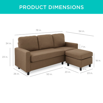 Upholstered Sectional Sofa Couch w/ Chaise Lounge, Reversible Ottoman Bench