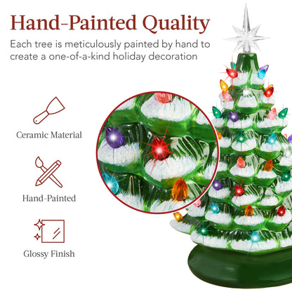 Pre-Lit Ceramic Tabletop Christmas Tree with Lights- 15in