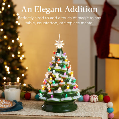 Pre-Lit Ceramic Tabletop Christmas Tree with Lights- 15in