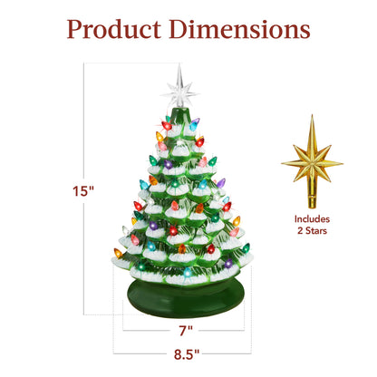 Pre-Lit Ceramic Tabletop Christmas Tree with Lights- 15in