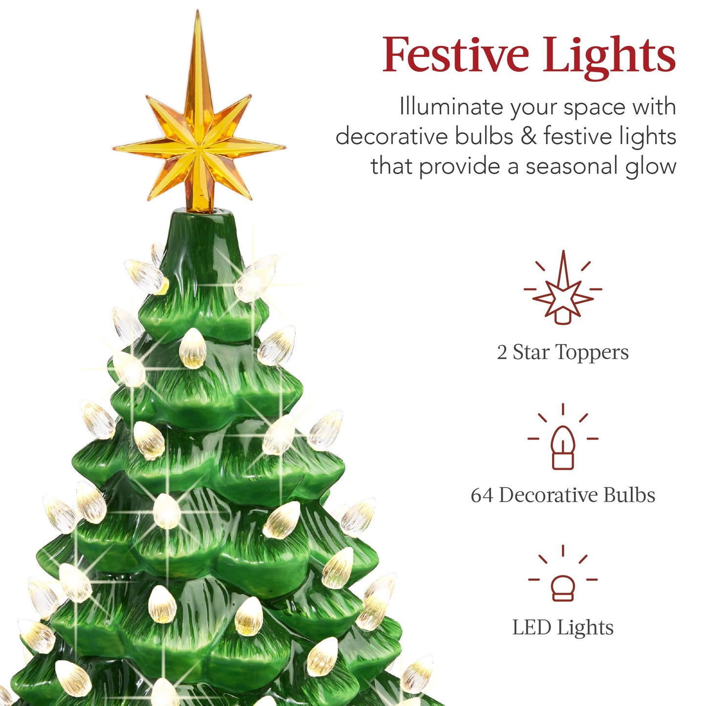 Pre-Lit Ceramic Tabletop Christmas Tree with Lights- 15in