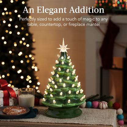 Pre-Lit Ceramic Tabletop Christmas Tree with Lights- 15in