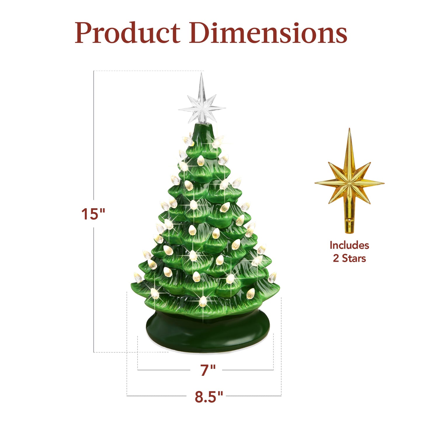 Pre-Lit Ceramic Tabletop Christmas Tree with Lights- 15in