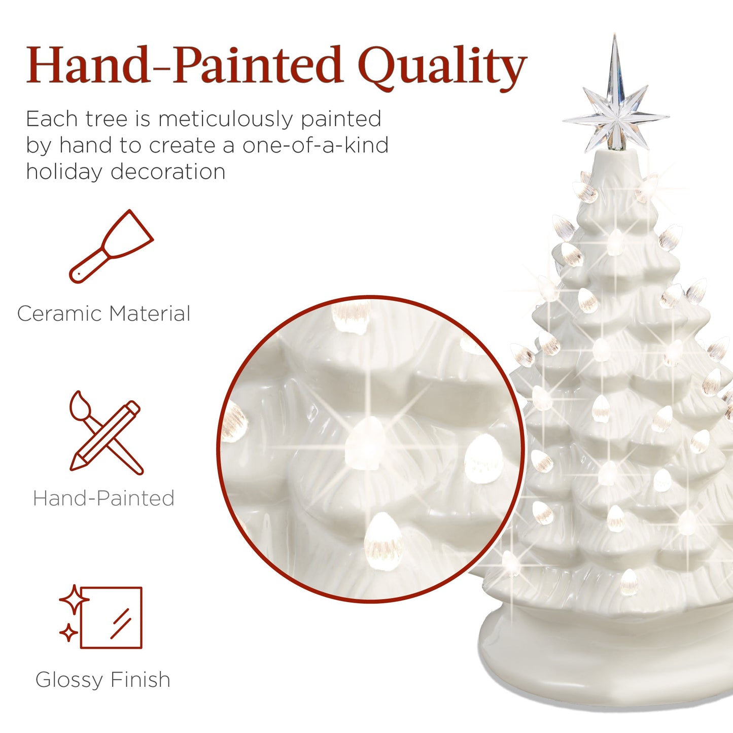 Pre-Lit Ceramic Tabletop Christmas Tree with Lights- 15in