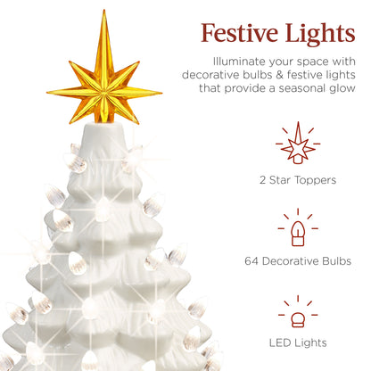 Pre-Lit Ceramic Tabletop Christmas Tree with Lights- 15in