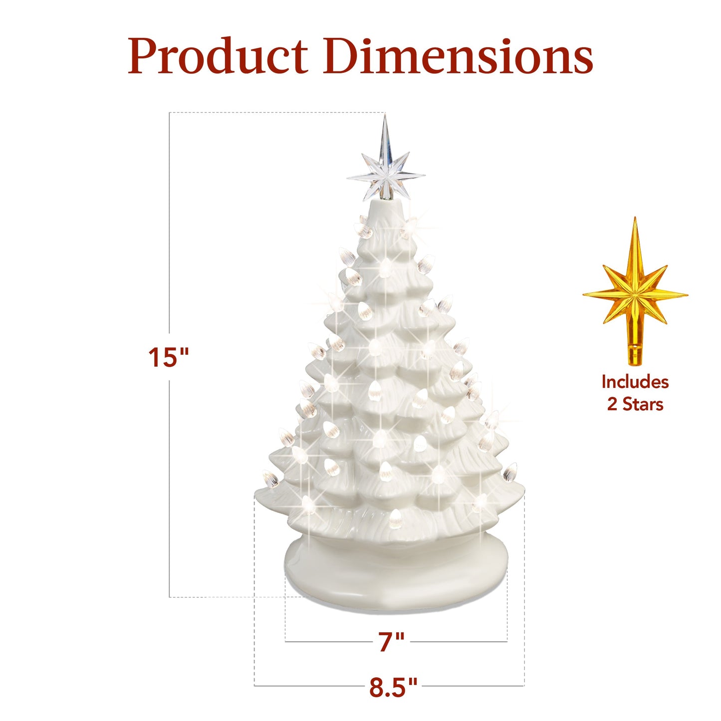 Pre-Lit Ceramic Tabletop Christmas Tree with Lights- 15in