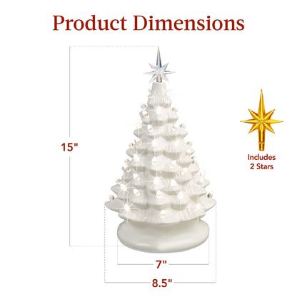 Pre-Lit Ceramic Tabletop Christmas Tree with Lights- 15in