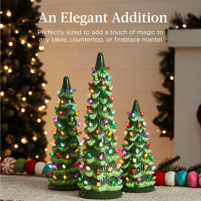 Set of 3 Pre-Lit Ceramic Tabletop Christmas Trees