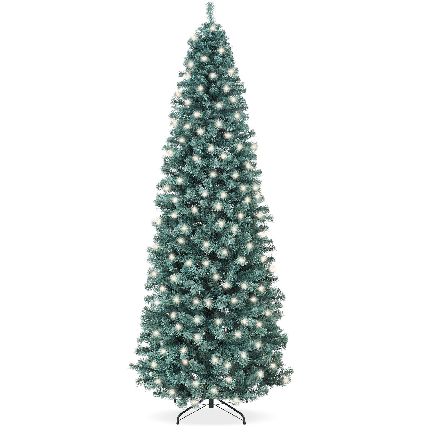 Pre-Lit Blue Spruce Pencil Christmas Tree w/ Metal Base, Incandescent Lights