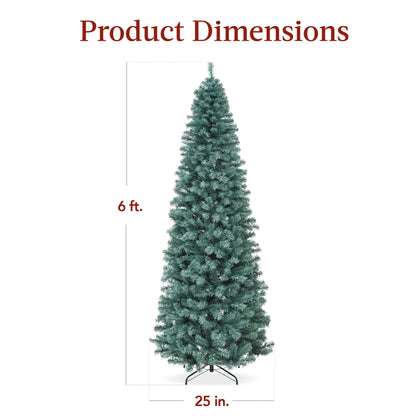 Pre-Lit Blue Spruce Pencil Christmas Tree w/ Metal Base, Incandescent Lights