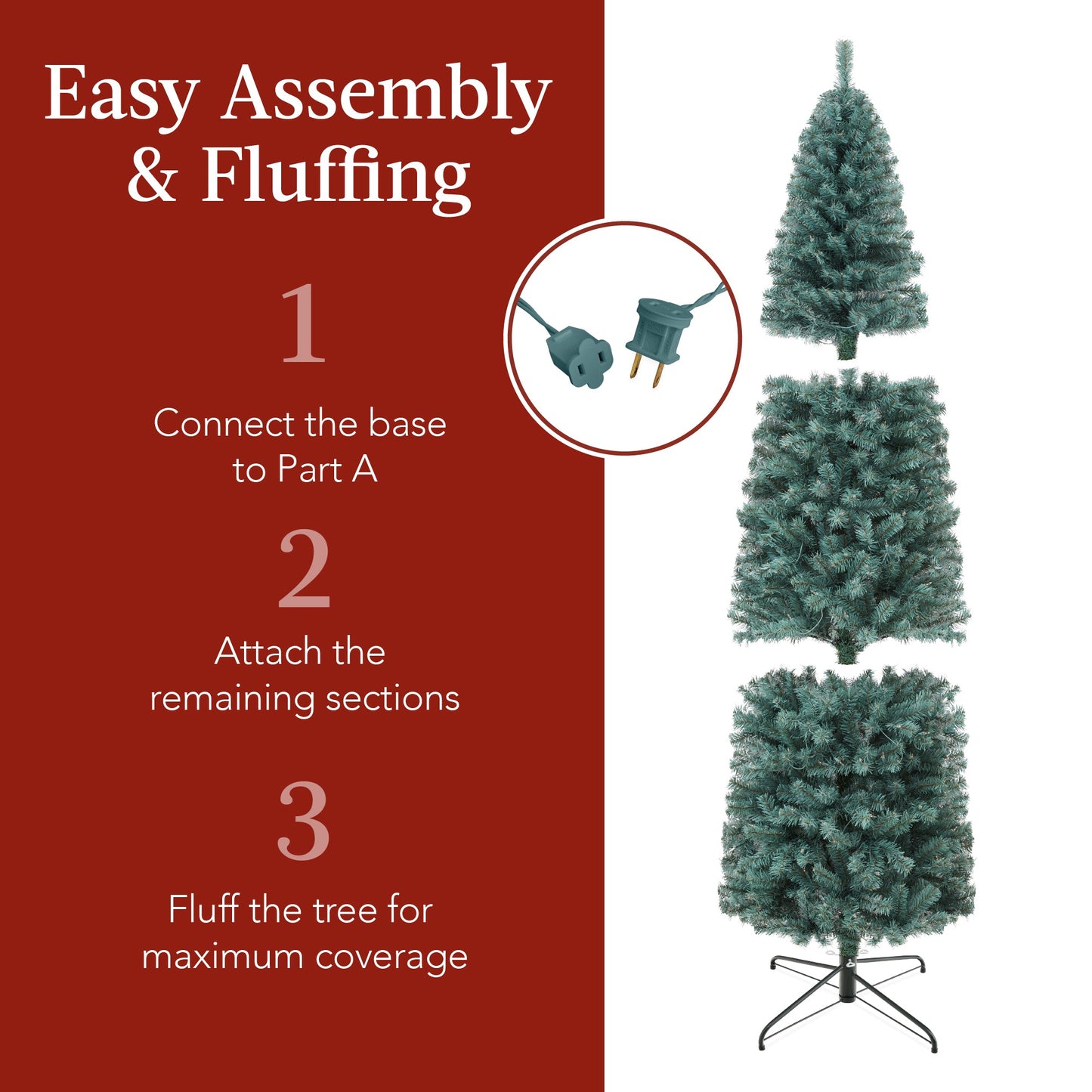 Pre-Lit Blue Spruce Pencil Christmas Tree w/ Metal Base, Incandescent Lights