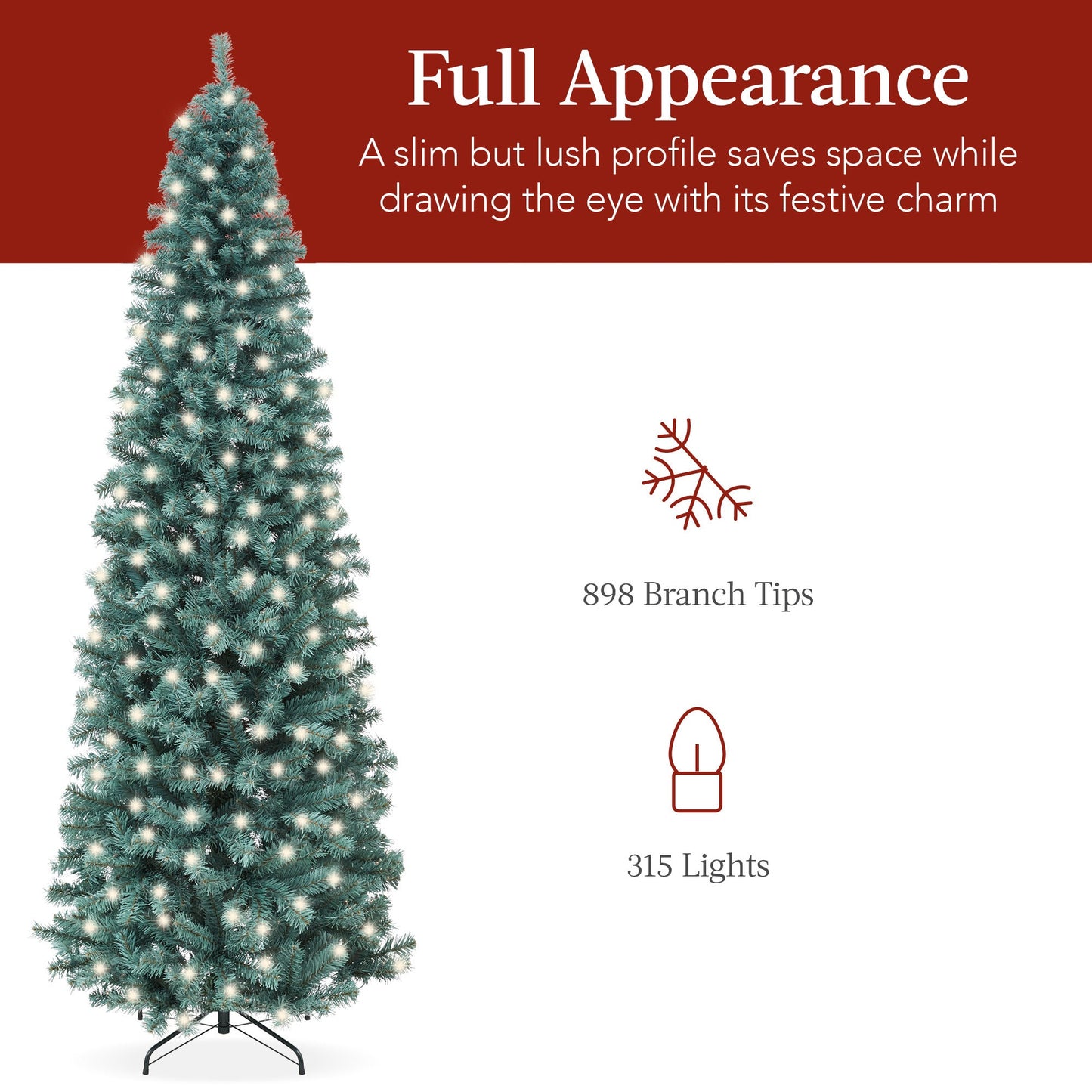 Pre-Lit Blue Spruce Pencil Christmas Tree w/ Metal Base, Incandescent Lights