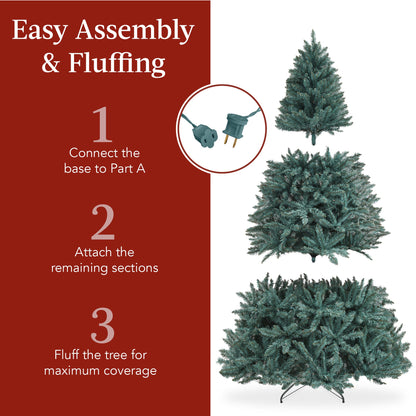 Pre-Lit Blue Spruce Christmas Tree w/ Foldable Base, Incandescent Lights