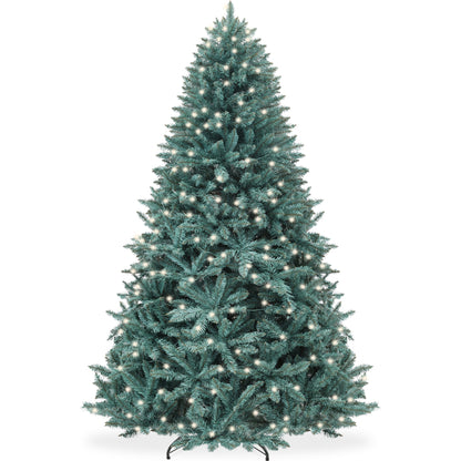 Pre-Lit Blue Spruce Christmas Tree w/ Foldable Base, Incandescent Lights