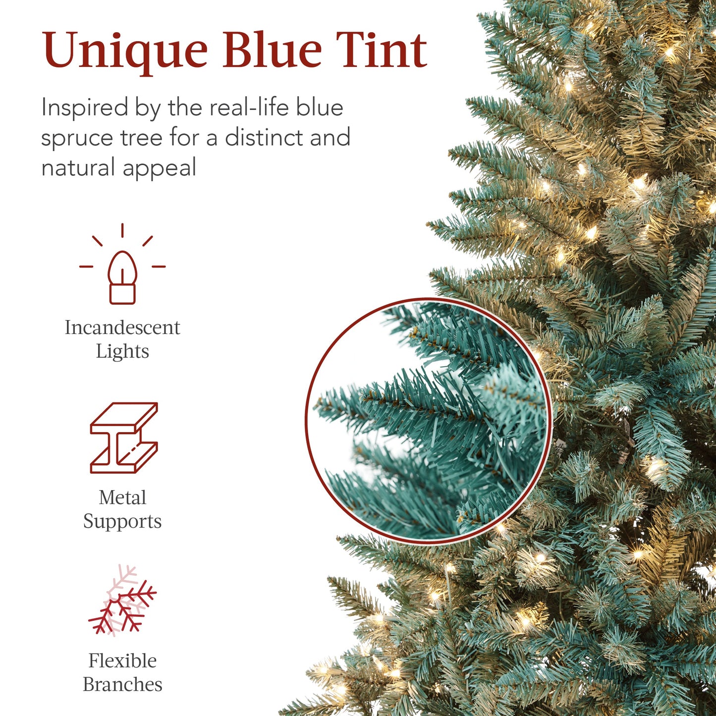 Pre-Lit Blue Spruce Christmas Tree w/ Foldable Base, Incandescent Lights