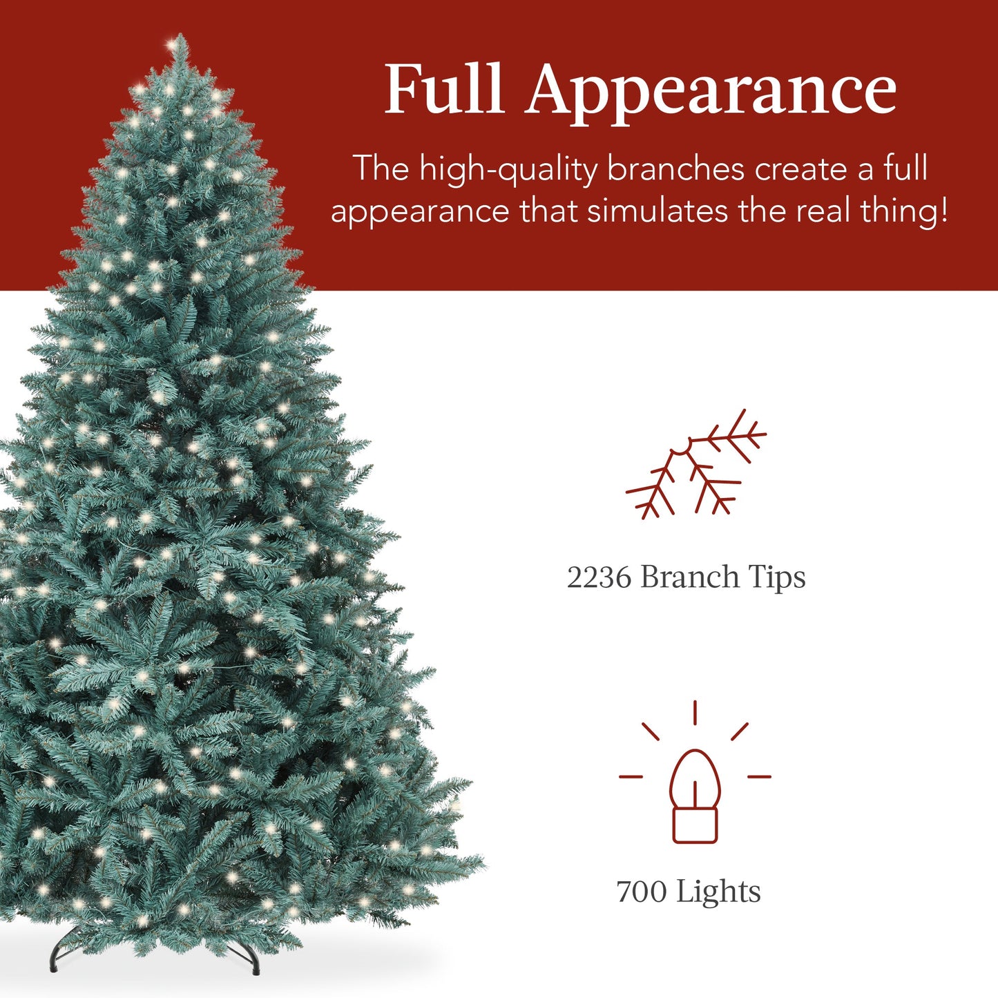 Pre-Lit Blue Spruce Christmas Tree w/ Foldable Base, Incandescent Lights