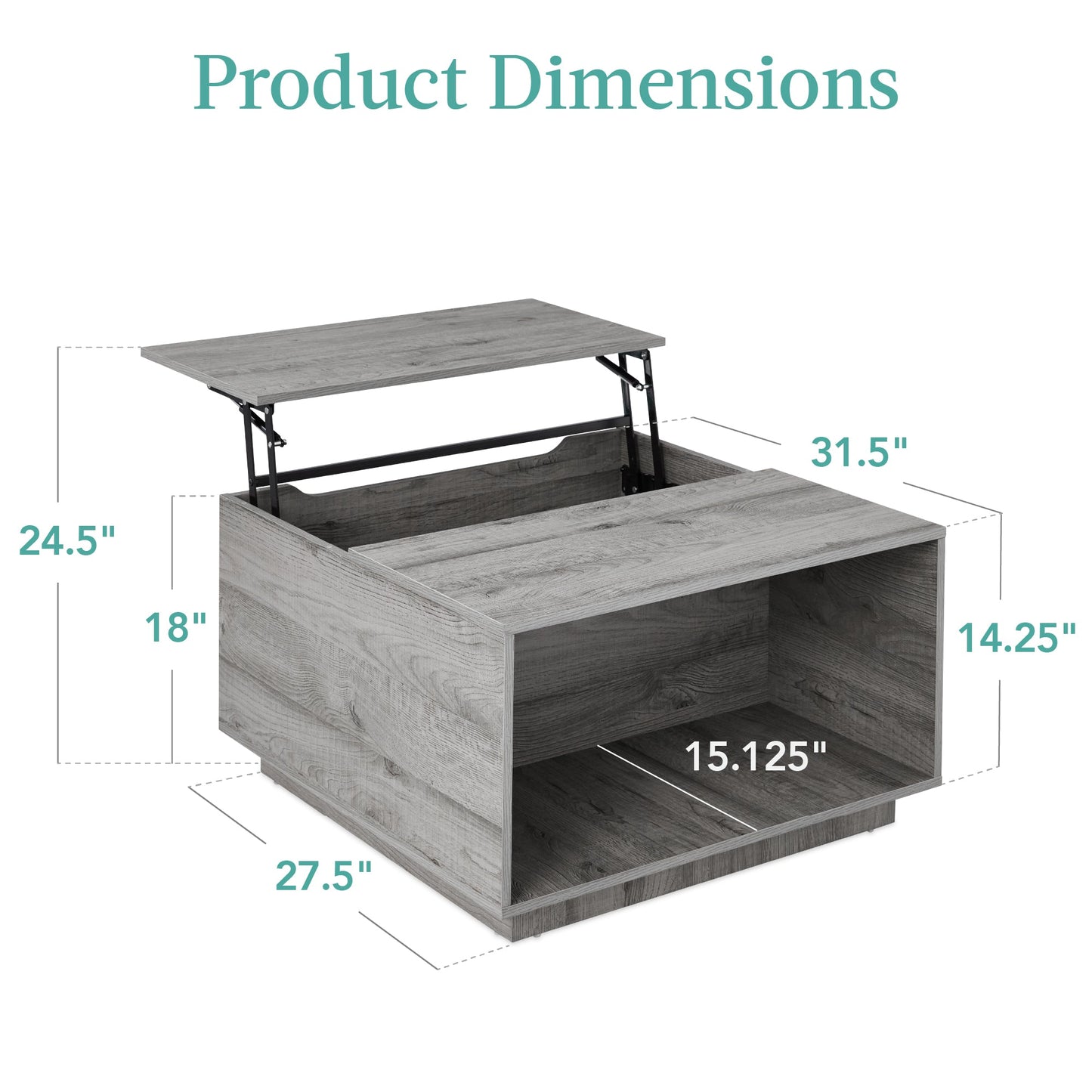 Square Rustic Modern Lift Top Coffee Table w/ Cubby