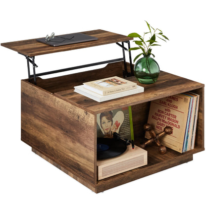 Square Rustic Modern Lift Top Coffee Table w/ Cubby