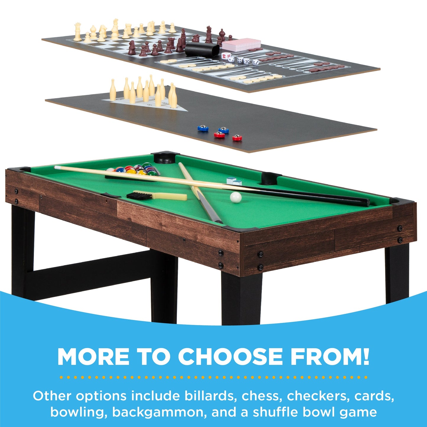 10-in-1 Combo Game Table Set w/ Pool, Foosball, Ping Pong, Chess - 2x4ft