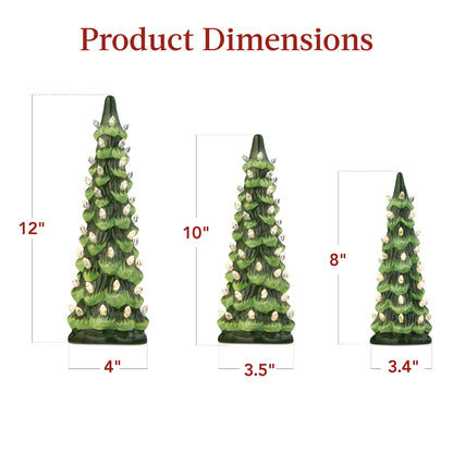 Set of 3 Pre-Lit Ceramic Tabletop Christmas Trees