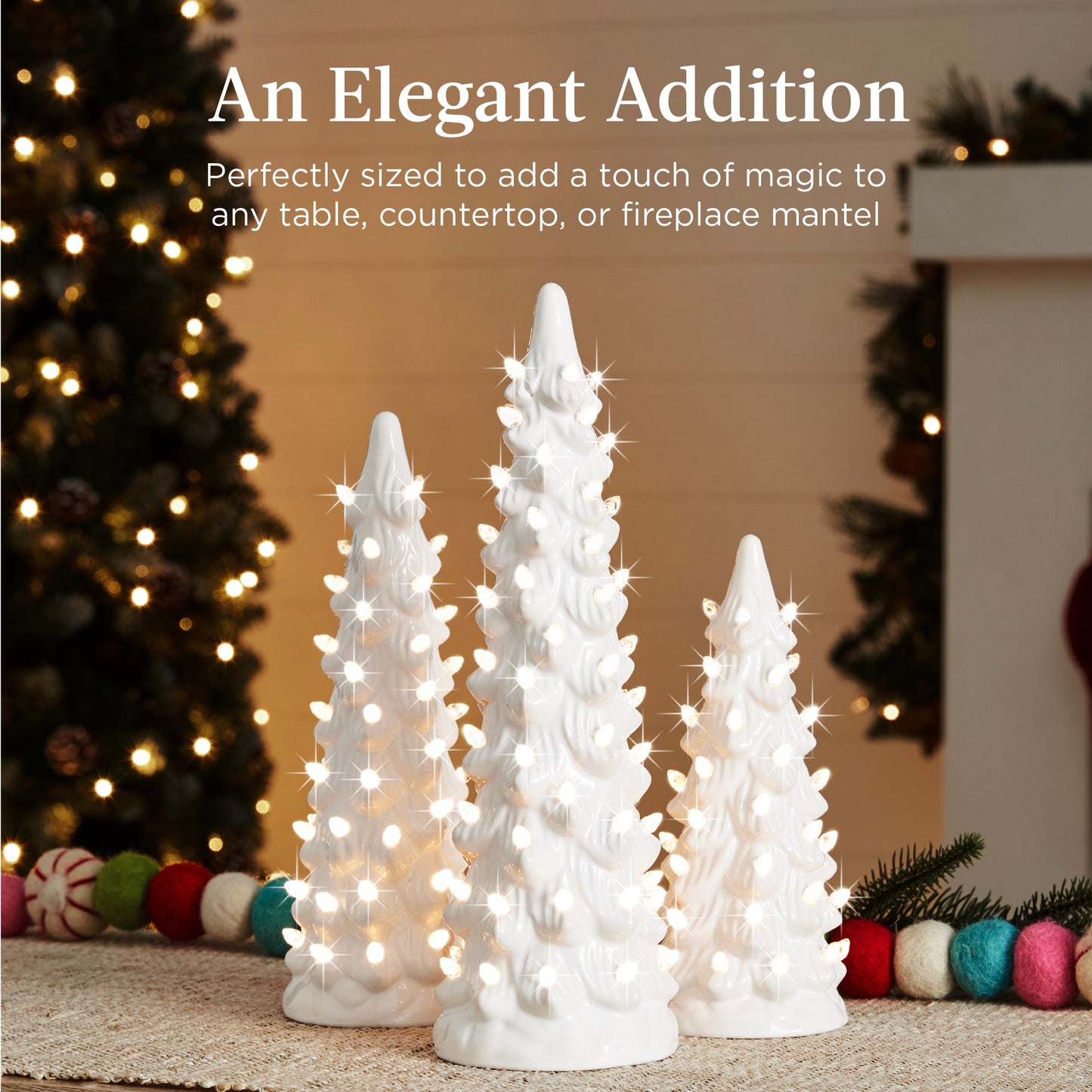 Set of 3 Pre-Lit Ceramic Tabletop Christmas Trees