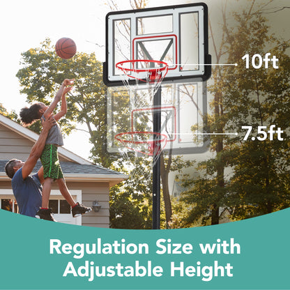 Adjustable Regulation-Size Basketball Hoop w/ Fillable Base, 2 Wheels