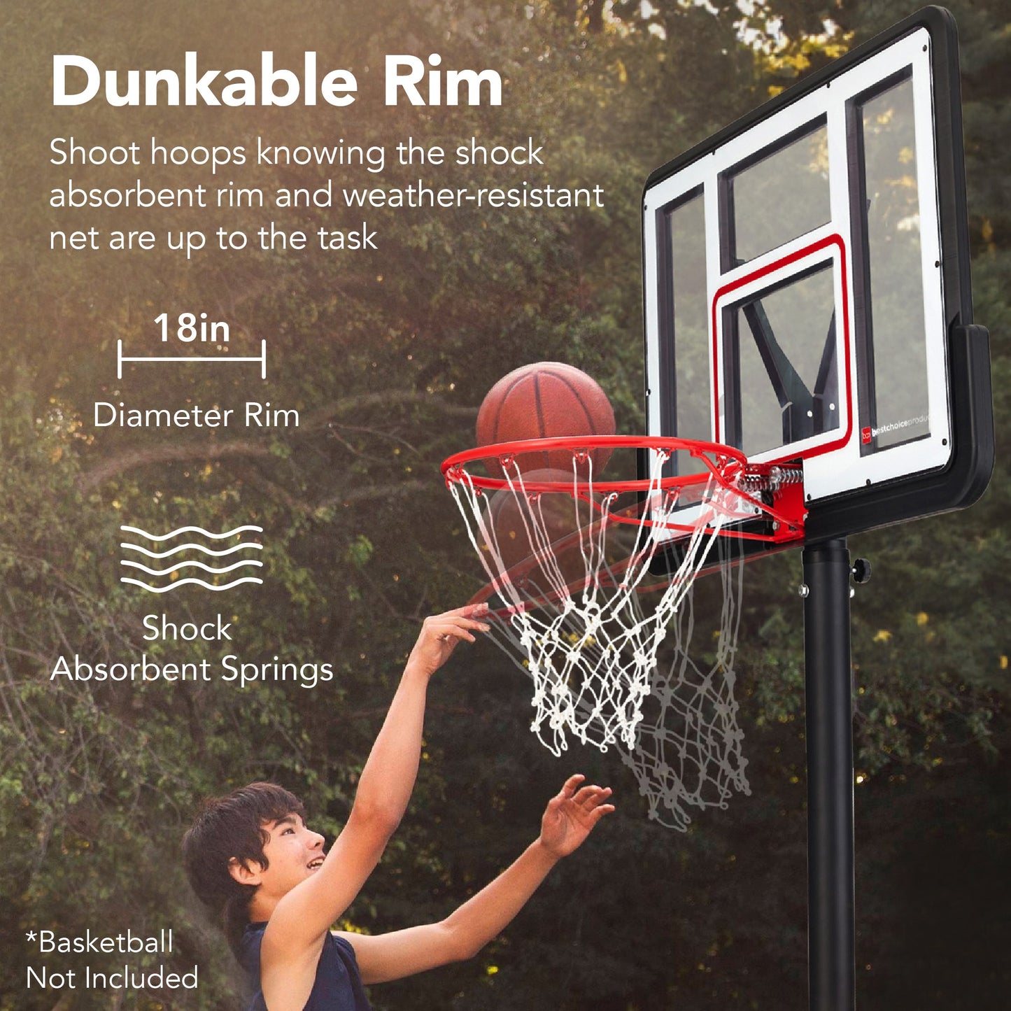 Adjustable Regulation-Size Basketball Hoop w/ Fillable Base, 2 Wheels