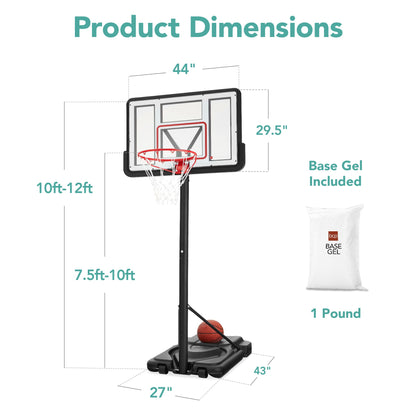 Adjustable Regulation-Size Basketball Hoop w/ Fillable Base, 2 Wheels