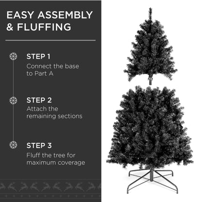 Pre-Lit Artificial Black Christmas Tree w/ Incandescent Lights, Metal Stand