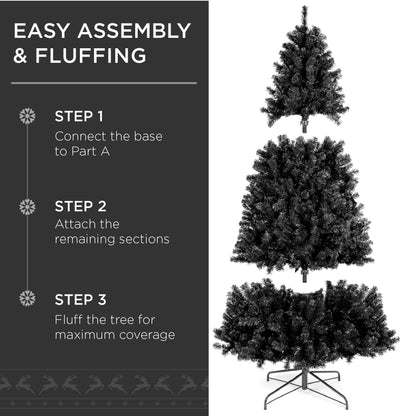 Pre-Lit Artificial Black Christmas Tree w/ Incandescent Lights, Metal Stand