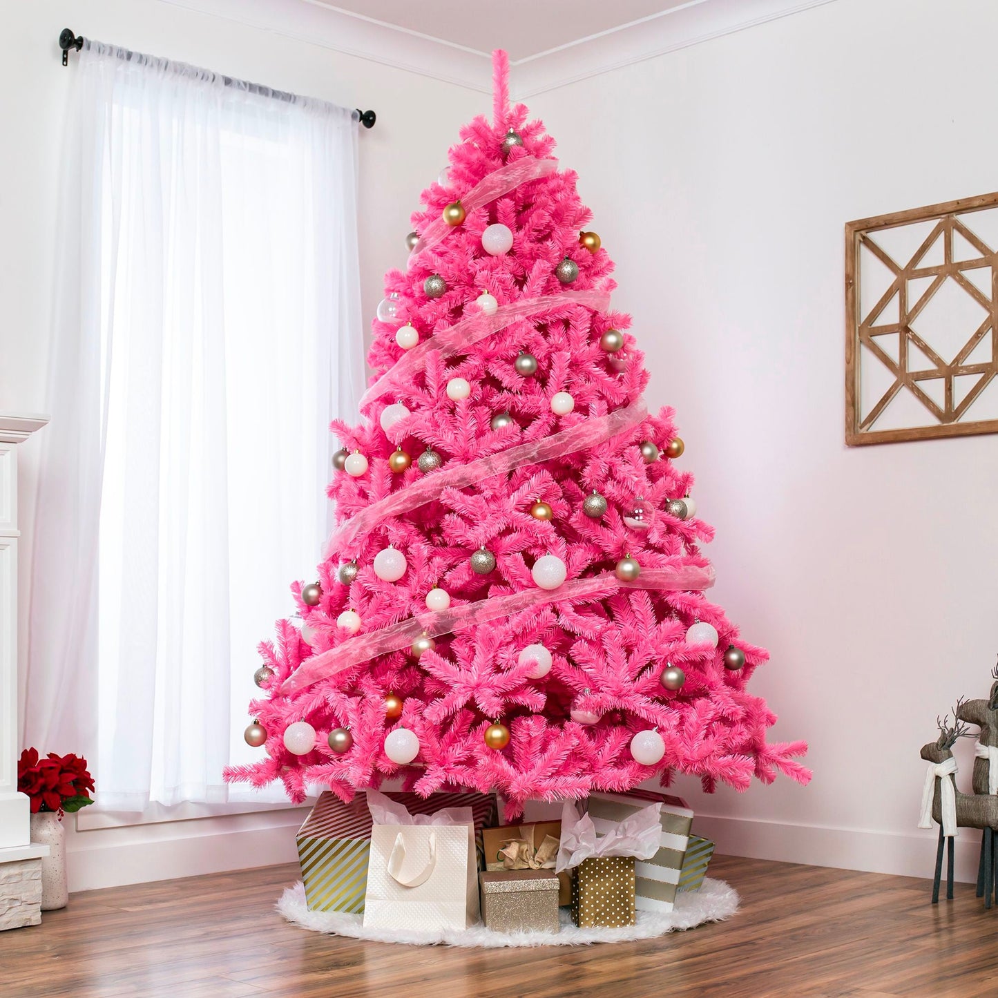 Pink Artificial Fir Christmas Tree w/ Foldable Stand