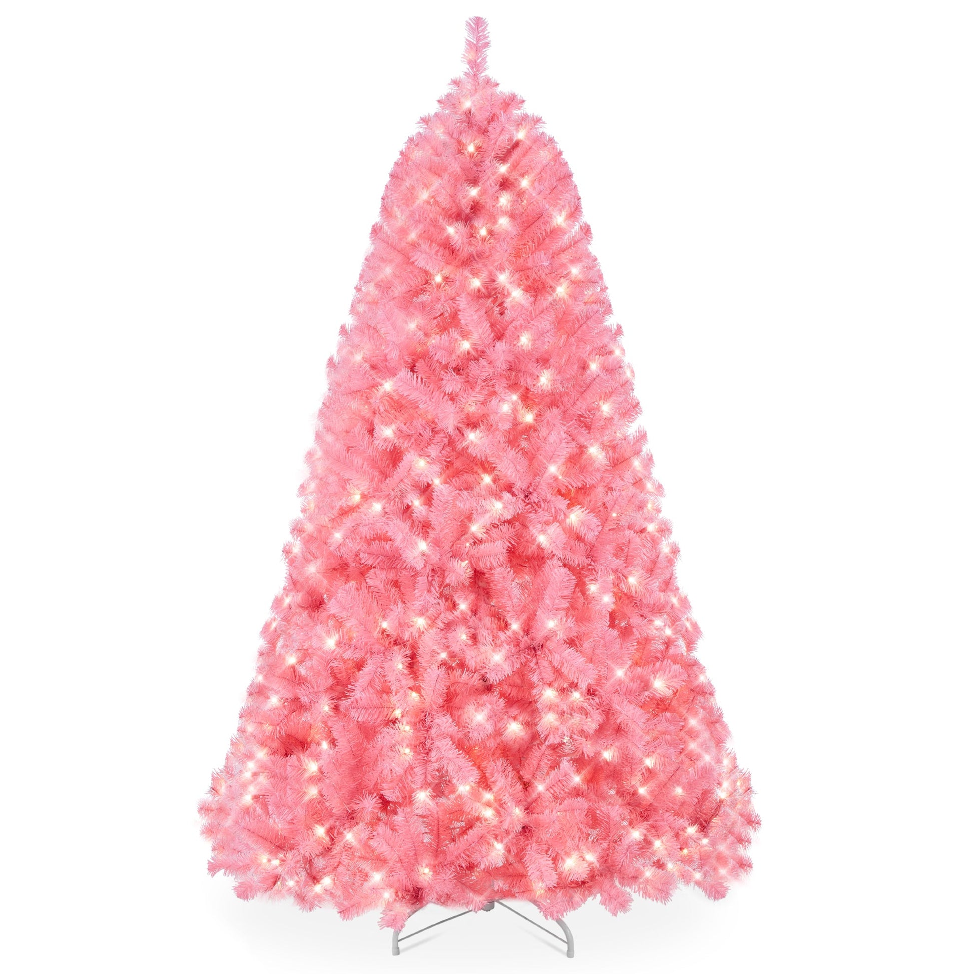 Pre-Lit Artificial Pink Christmas Tree w/ Incandescent Lights, Metal Stand