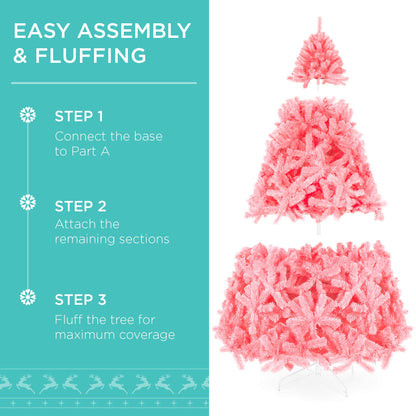 Pre-Lit Artificial Pink Christmas Tree w/ Incandescent Lights, Metal Stand