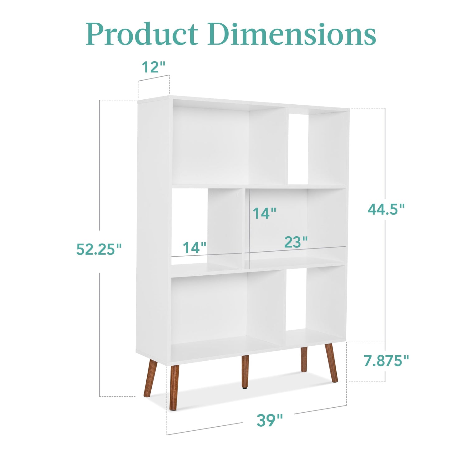 3-Tier Mid-Century Modern Wooden Bookcase w/ 3 Back Panels, Offset Legs