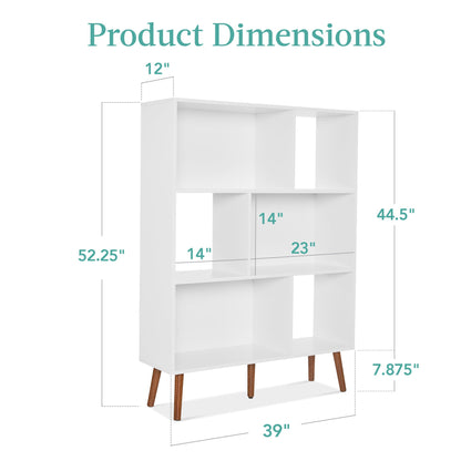 3-Tier Mid-Century Modern Wooden Bookcase w/ 3 Back Panels, Offset Legs