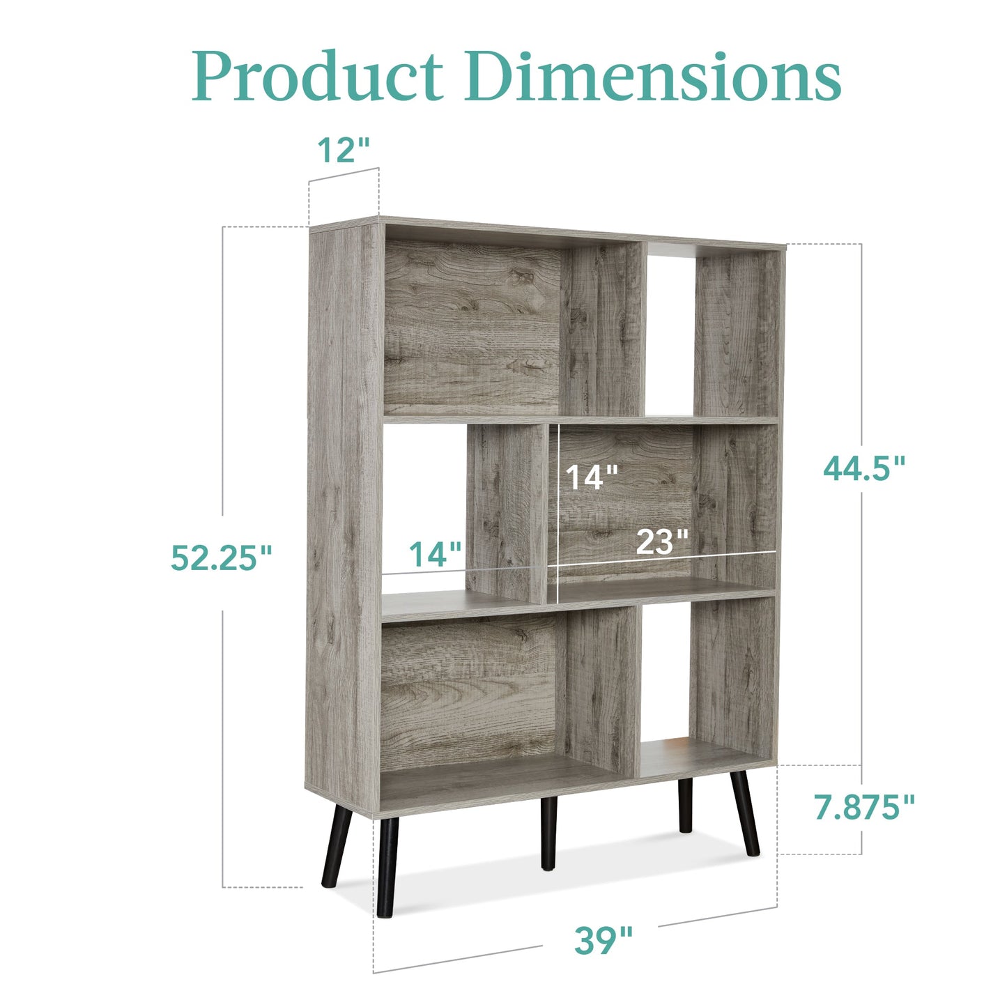 3-Tier Mid-Century Modern Wooden Bookcase w/ 3 Back Panels, Offset Legs