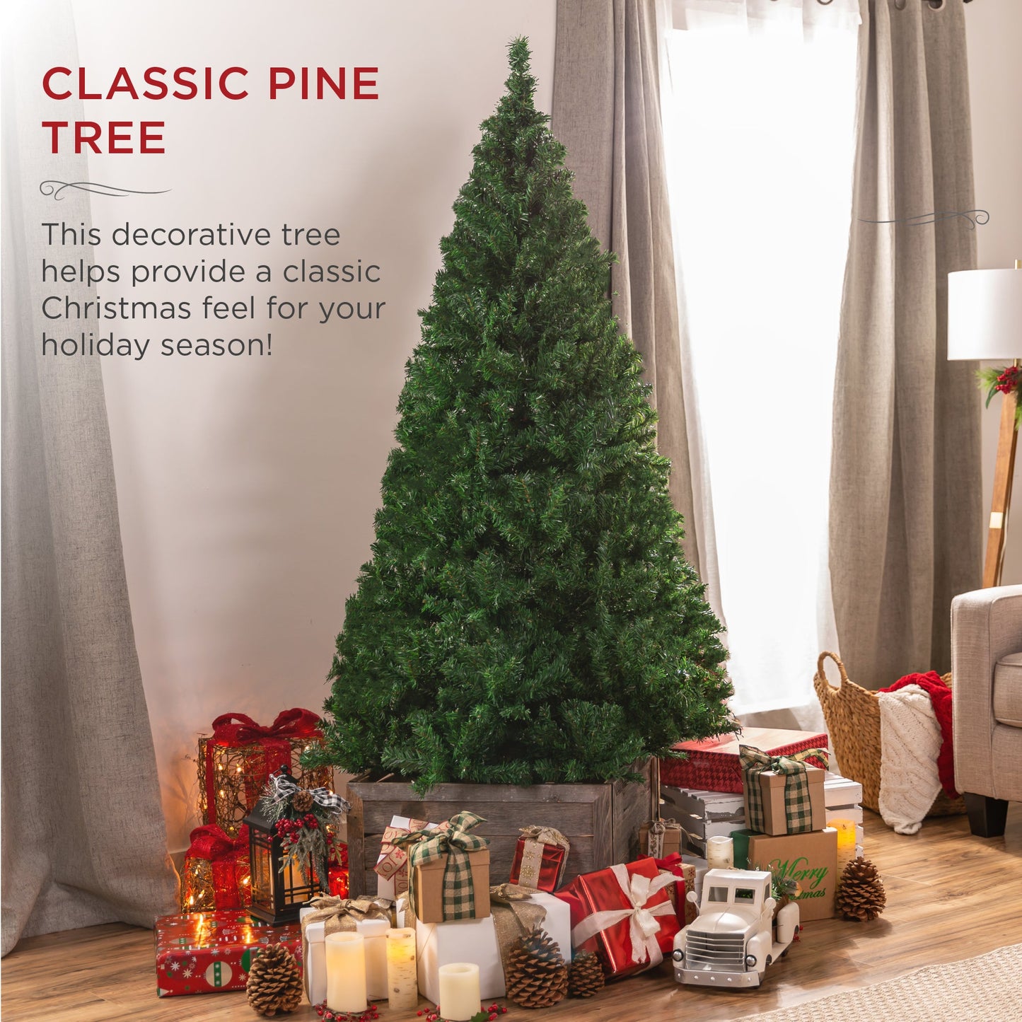 Premium Artificial Pine Christmas Tree w/ Foldable Metal Base