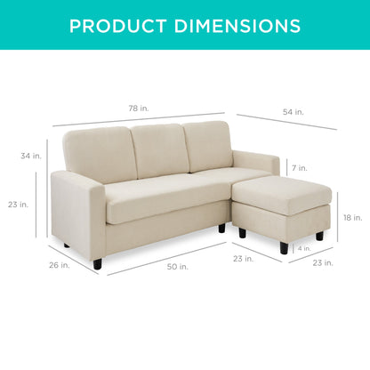 Upholstered Sectional Sofa Couch w/ Chaise Lounge, Reversible Ottoman Bench