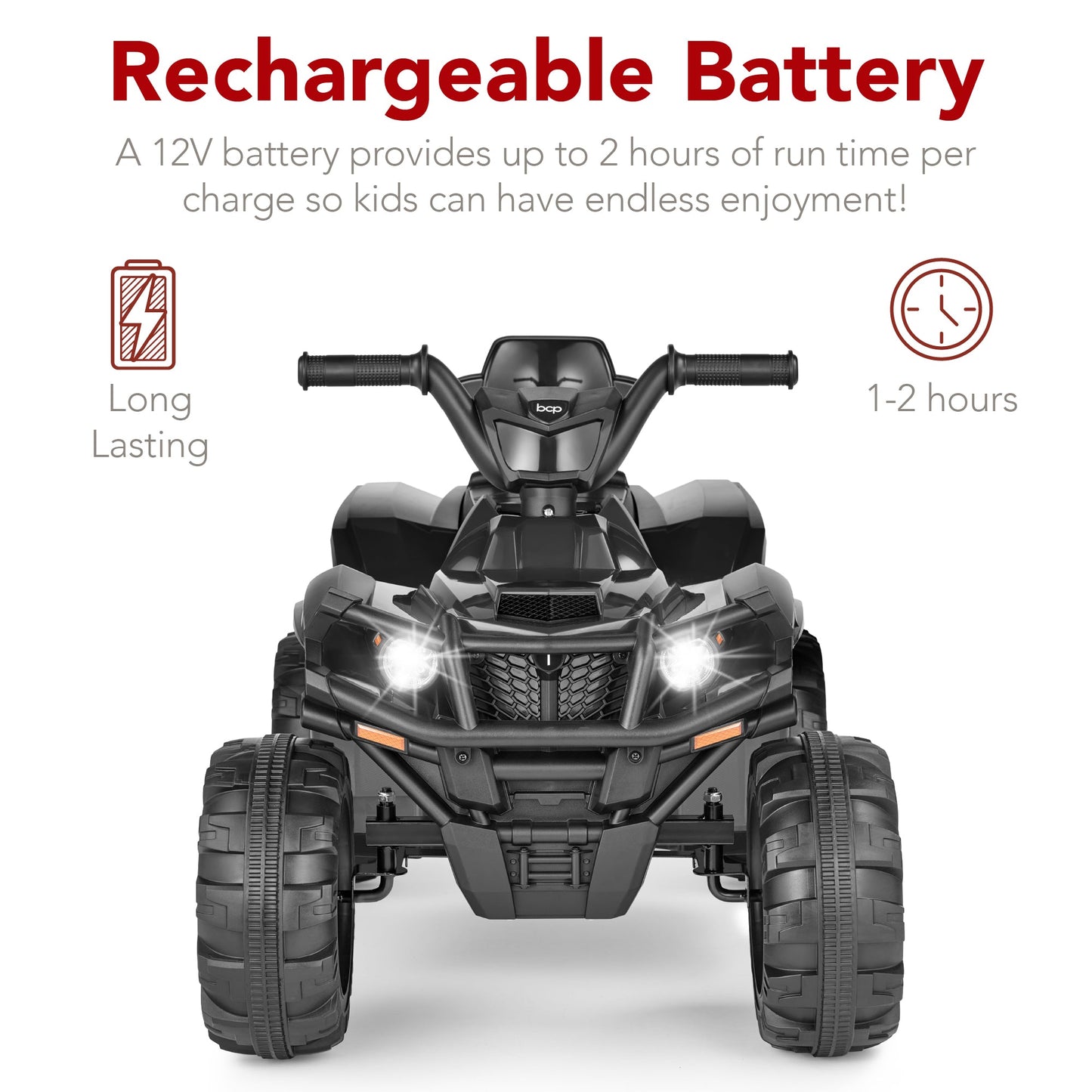 12V Kids Ride-On 4-Wheeler Quad ATV Car w/ 2.4mph Max, Bluetooth, Headlights