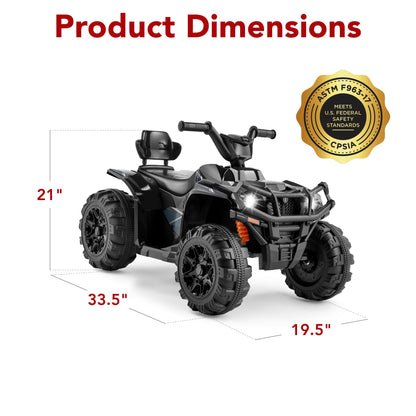 12V Kids Ride-On 4-Wheeler Quad ATV Car w/ 2.4mph Max, Bluetooth, Headlights