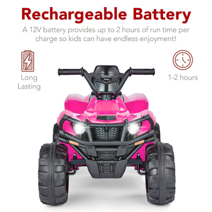 12V Kids Ride-On 4-Wheeler Quad ATV Car w/ 2.4mph Max, Bluetooth, Headlights