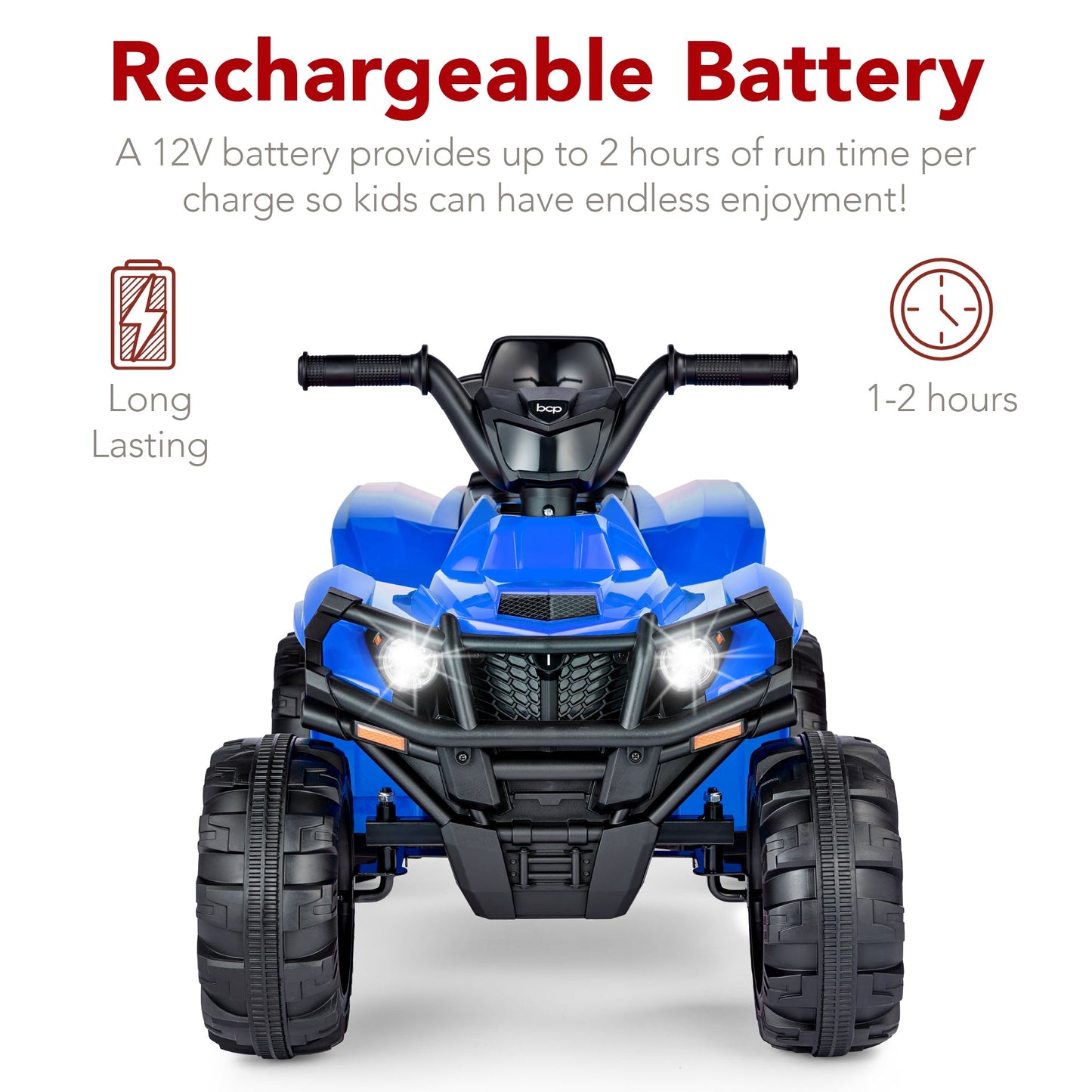 12V Kids Ride-On 4-Wheeler Quad ATV Car w/ 2.4mph Max, Bluetooth, Headlights