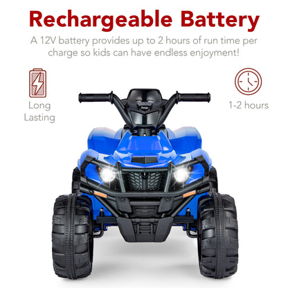 12V Kids Ride-On 4-Wheeler Quad ATV Car w/ 2.4mph Max, Bluetooth, Headlights